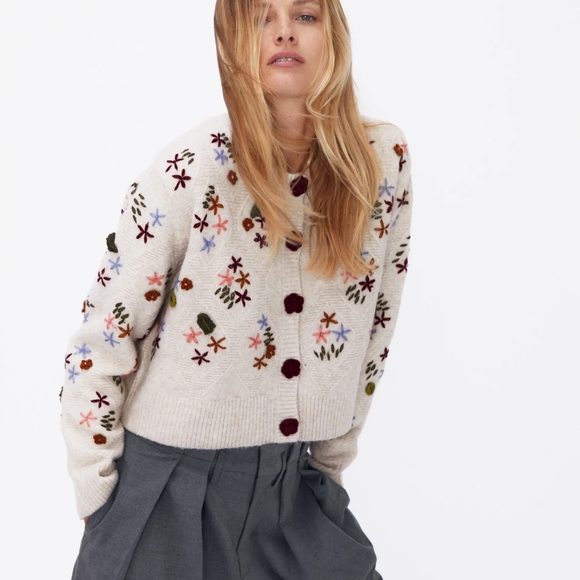 Zara Floral Crochet knit Cardigan 販売の人気 FLOWER CROCHET KNIT カーディガン カーディガン/ボレロ